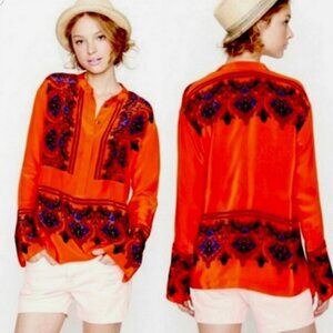 J. Crew Paisley Dervish Tunic Red Blouse Small